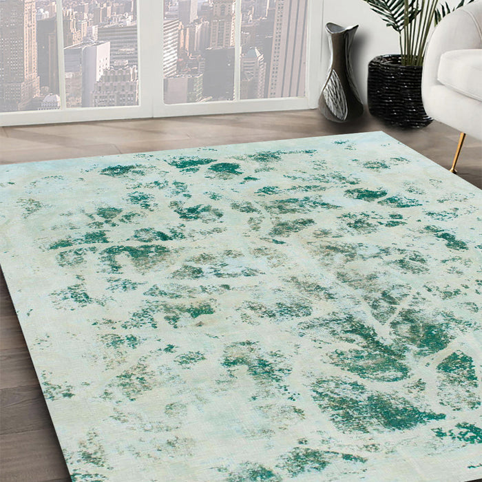 Machine Washable Abstract Magic Mint Green Rug in a Family Room, wshabs940
