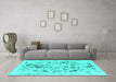 Machine Washable Abstract Turquoise Modern Area Rugs in a Living Room,, wshabs940turq