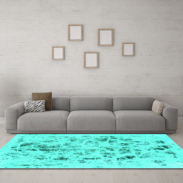 Machine Washable Abstract Turquoise Modern Area Rugs in a Living Room,, wshabs940turq