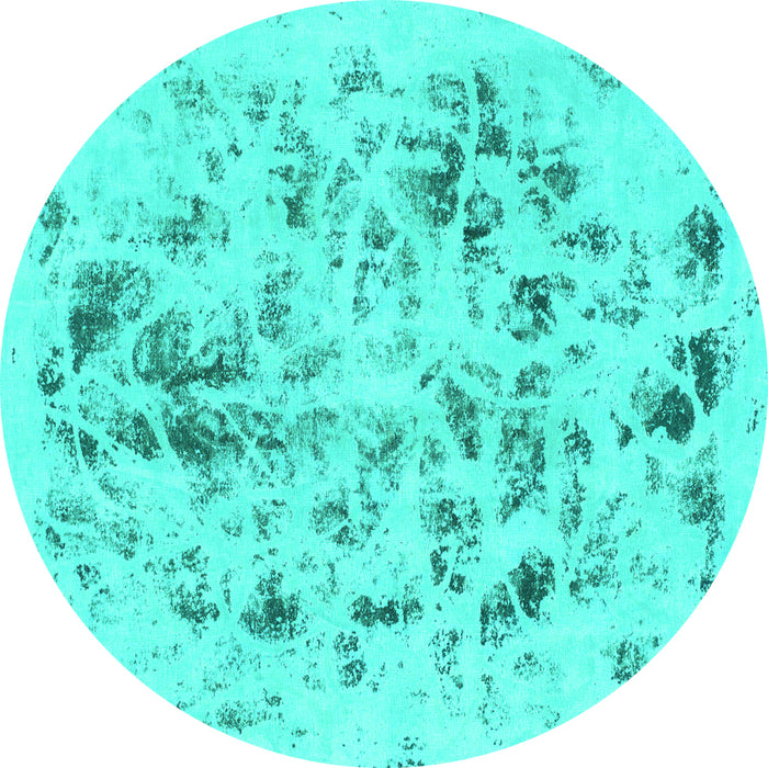 Round Machine Washable Abstract Turquoise Modern Area Rugs, wshabs940turq
