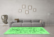 Machine Washable Abstract Emerald Green Modern Area Rugs in a Living Room,, wshabs940emgrn