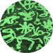 Round Machine Washable Abstract Emerald Green Modern Area Rugs, wshabs941emgrn