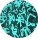 Round Abstract Turquoise Modern Rug, abs941turq