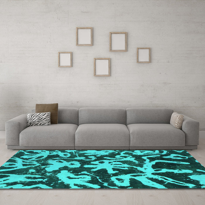 Machine Washable Abstract Turquoise Modern Area Rugs in a Living Room,, wshabs941turq