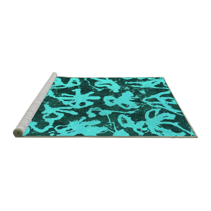 Sideview of Machine Washable Abstract Turquoise Modern Area Rugs, wshabs941turq