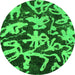 Round Machine Washable Abstract Green Modern Area Rugs, wshabs941grn