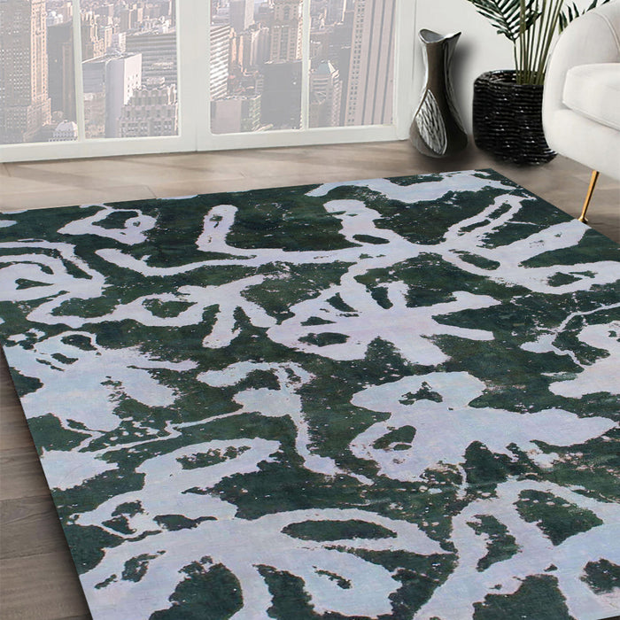 Abstract Dark Slate Gray Green Modern Rug in Family Room, abs941