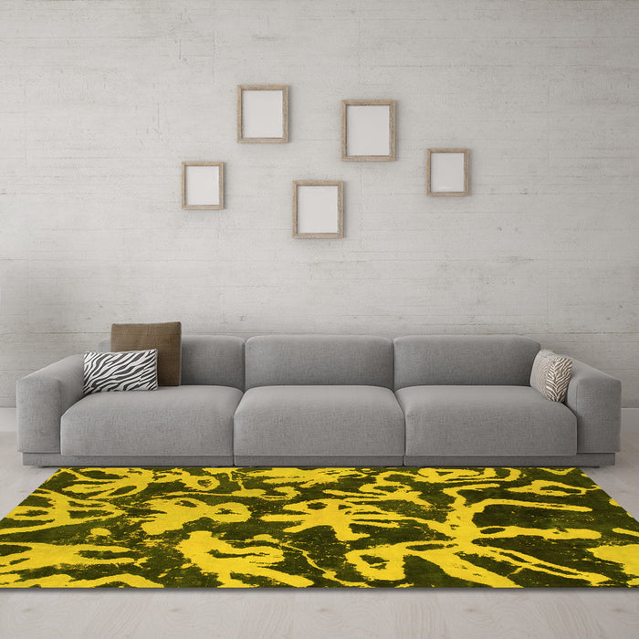 Machine Washable Abstract Yellow Modern Rug in a Living Room, wshabs941yw