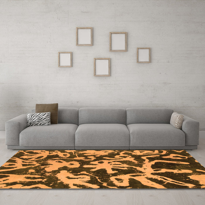 Machine Washable Abstract Orange Modern Area Rugs in a Living Room, wshabs941org