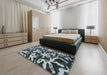 Abstract Dark Slate Gray Green Modern Rug in a Bedroom, abs941