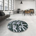 Round Machine Washable Abstract Dark Slate Gray Green Rug in a Office, wshabs941