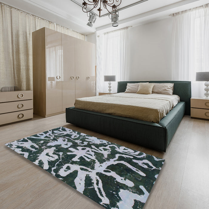 Machine Washable Abstract Dark Slate Gray Green Rug in a Bedroom, wshabs941