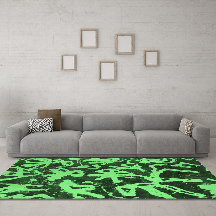 Machine Washable Abstract Emerald Green Modern Area Rugs in a Living Room,, wshabs941emgrn