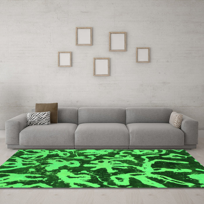 Machine Washable Abstract Green Modern Area Rugs in a Living Room,, wshabs941grn