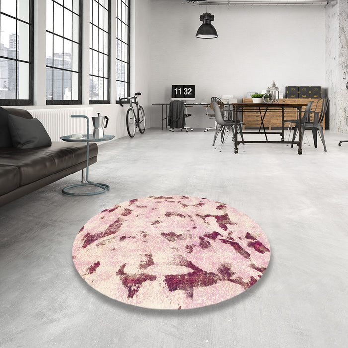 Round Machine Washable Abstract Light Coral Pink Rug in a Office, wshabs942