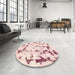 Round Machine Washable Abstract Light Coral Pink Rug in a Office, wshabs942