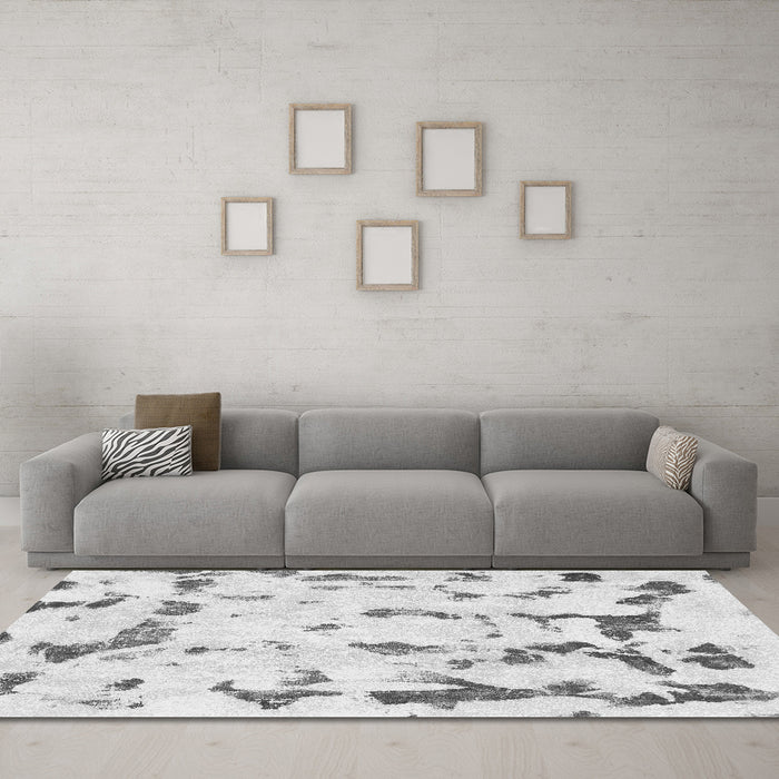 Machine Washable Abstract Gray Modern Rug in a Living Room,, wshabs942gry