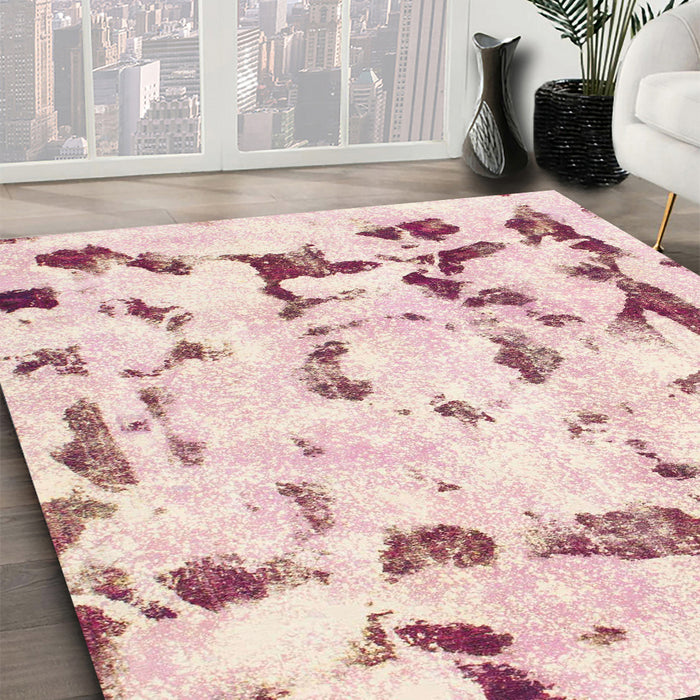 Machine Washable Abstract Light Coral Pink Rug in a Family Room, wshabs942