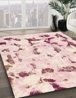 Abstract Light Coral Pink Modern Rug in Family Room, abs942