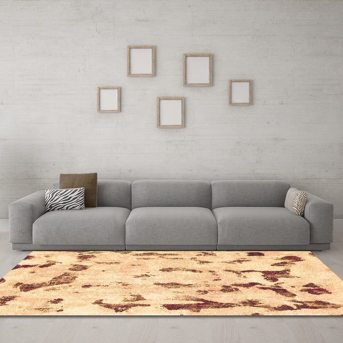 Machine Washable Abstract Brown Modern Rug in a Living Room,, wshabs942brn