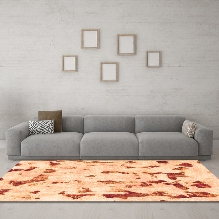 Machine Washable Abstract Orange Modern Area Rugs in a Living Room, wshabs942org