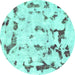 Round Machine Washable Abstract Turquoise Modern Area Rugs, wshabs942turq