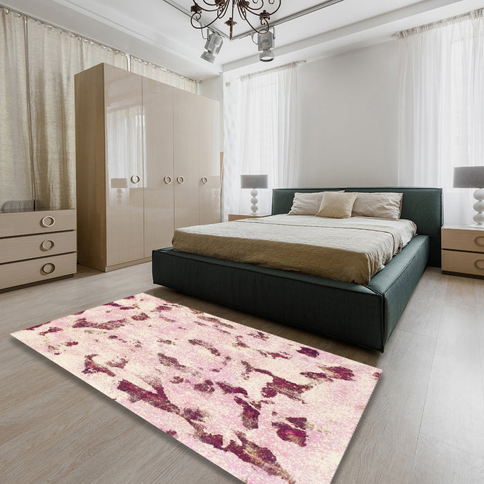 Machine Washable Abstract Light Coral Pink Rug in a Bedroom, wshabs942