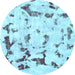 Round Machine Washable Abstract Light Blue Modern Rug, wshabs942lblu