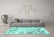 Machine Washable Abstract Turquoise Modern Area Rugs in a Living Room,, wshabs942turq