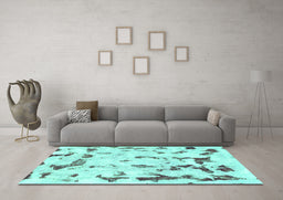 Machine Washable Abstract Turquoise Modern Area Rugs in a Living Room,, wshabs942turq