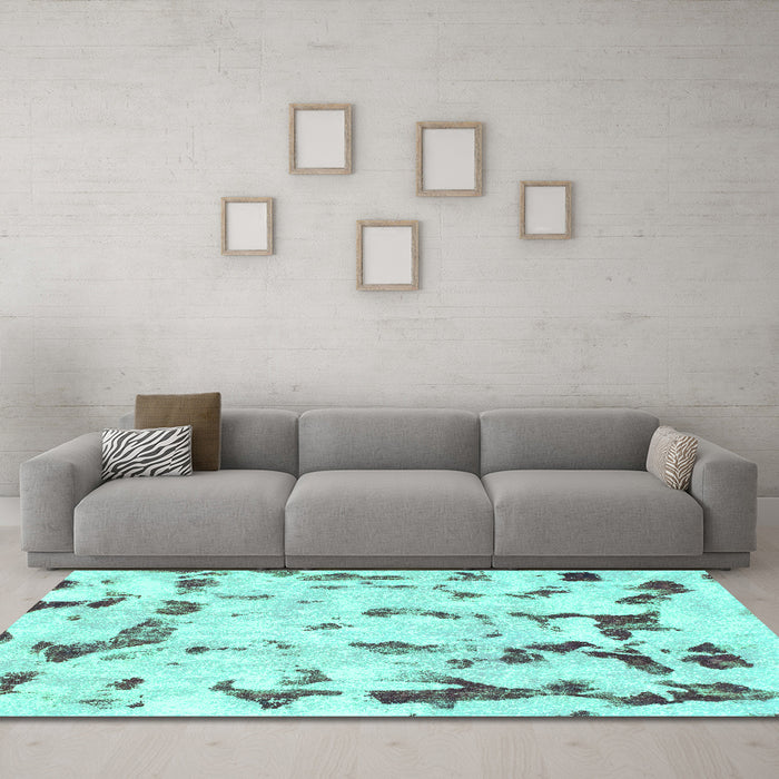 Machine Washable Abstract Turquoise Modern Area Rugs in a Living Room,, wshabs942turq