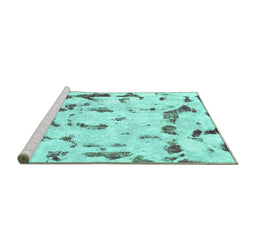Sideview of Machine Washable Abstract Turquoise Modern Area Rugs, wshabs942turq