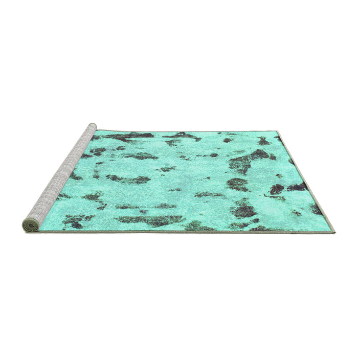Sideview of Machine Washable Abstract Turquoise Modern Area Rugs, wshabs942turq