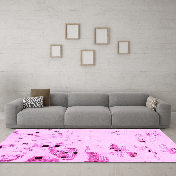 Machine Washable Abstract Pink Modern Rug in a Living Room, wshabs943pnk