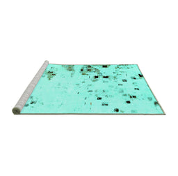 Sideview of Machine Washable Abstract Turquoise Modern Area Rugs, wshabs943turq