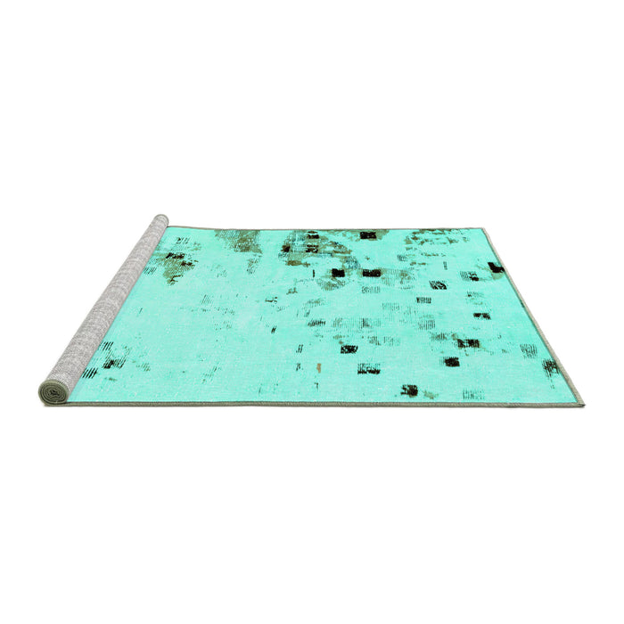 Sideview of Machine Washable Abstract Turquoise Modern Area Rugs, wshabs943turq