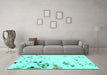 Machine Washable Abstract Turquoise Modern Area Rugs in a Living Room,, wshabs943turq