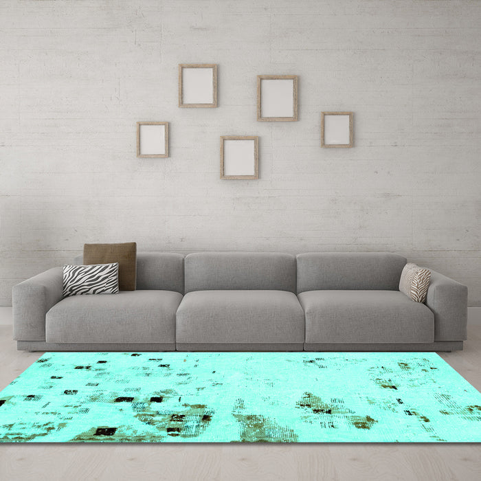 Machine Washable Abstract Turquoise Modern Area Rugs in a Living Room,, wshabs943turq