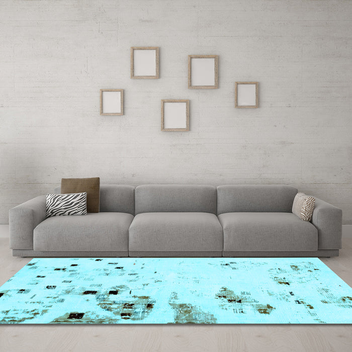 Machine Washable Abstract Light Blue Modern Rug in a Living Room, wshabs943lblu