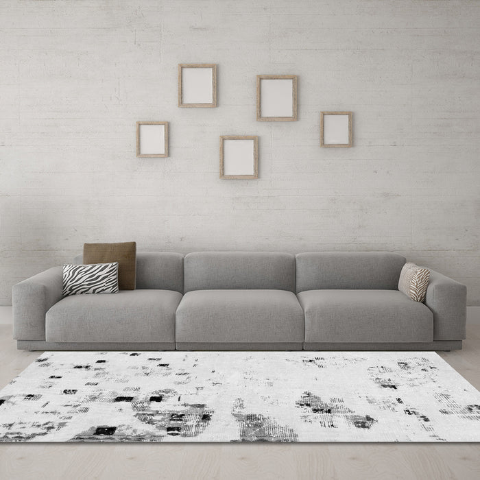 Machine Washable Abstract Gray Modern Rug in a Living Room,, wshabs943gry