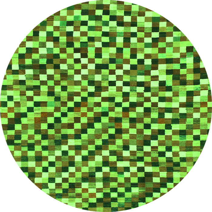 Round Machine Washable Checkered Green Modern Area Rugs, wshabs944grn