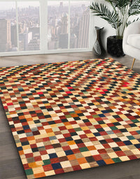 Abstract Fire Brick Red Checkered Rug, abs944