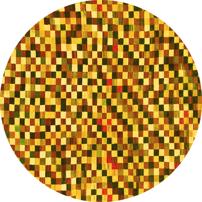 Round Machine Washable Checkered Yellow Modern Rug, wshabs944yw