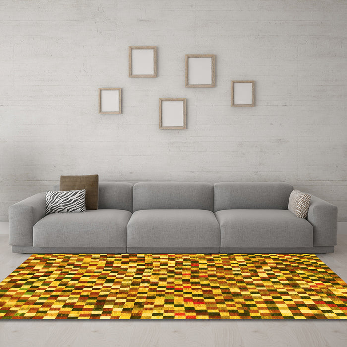 Machine Washable Checkered Yellow Modern Rug in a Living Room, wshabs944yw