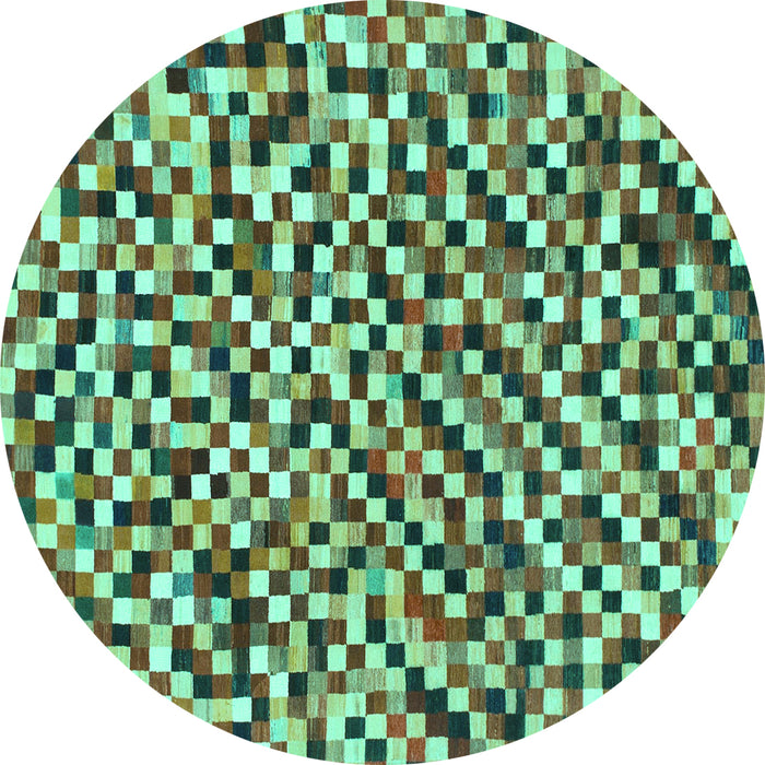 Round Machine Washable Checkered Turquoise Modern Area Rugs, wshabs944turq