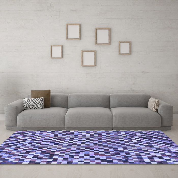 Machine Washable Checkered Blue Modern Rug in a Living Room, wshabs944blu