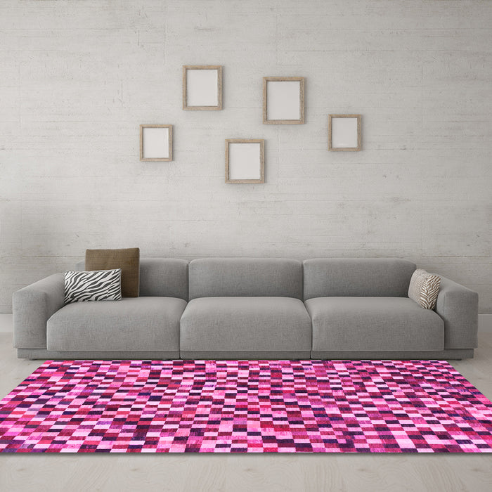 Machine Washable Checkered Pink Modern Rug in a Living Room, wshabs944pnk