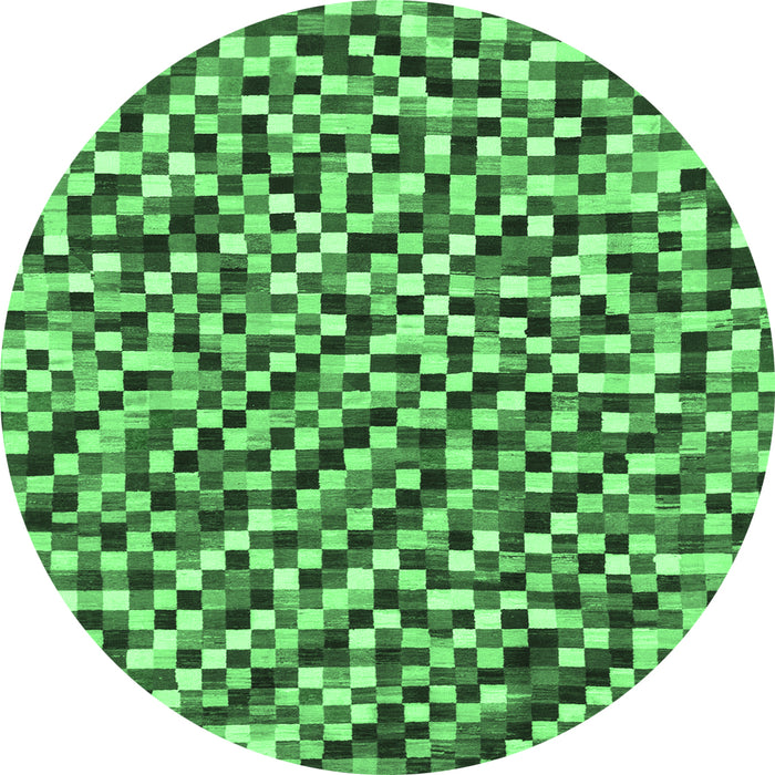 Round Machine Washable Checkered Emerald Green Modern Area Rugs, wshabs944emgrn