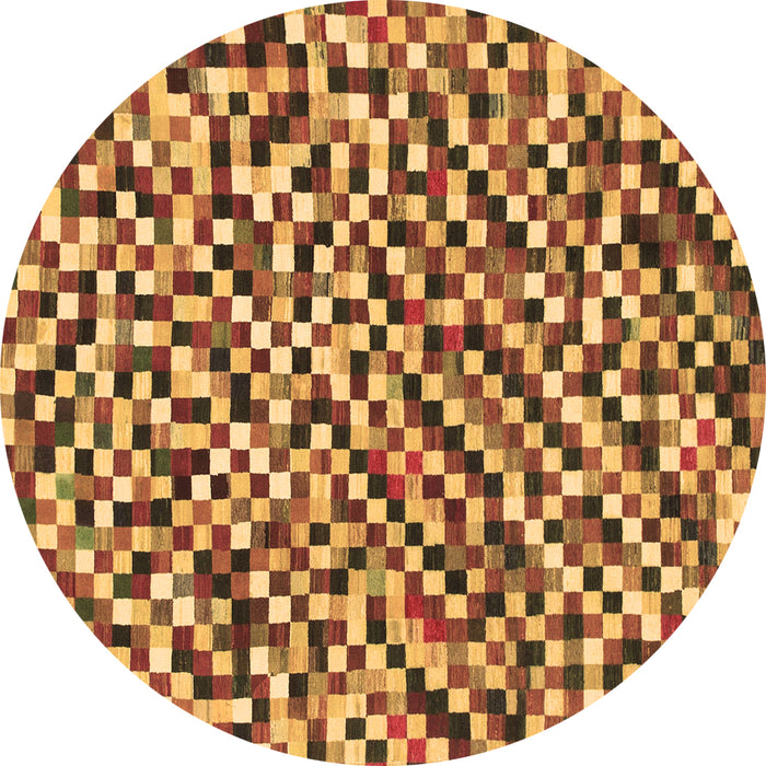 Round Machine Washable Checkered Brown Modern Rug, wshabs944brn
