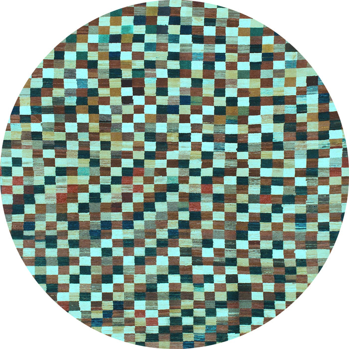 Round Machine Washable Checkered Light Blue Modern Rug, wshabs944lblu